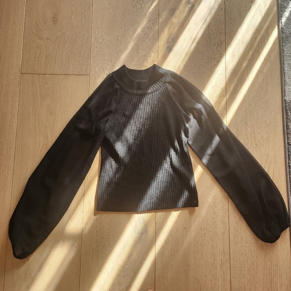 French Connection Black Long Sleeved Mesh Stretch Shirt Size M